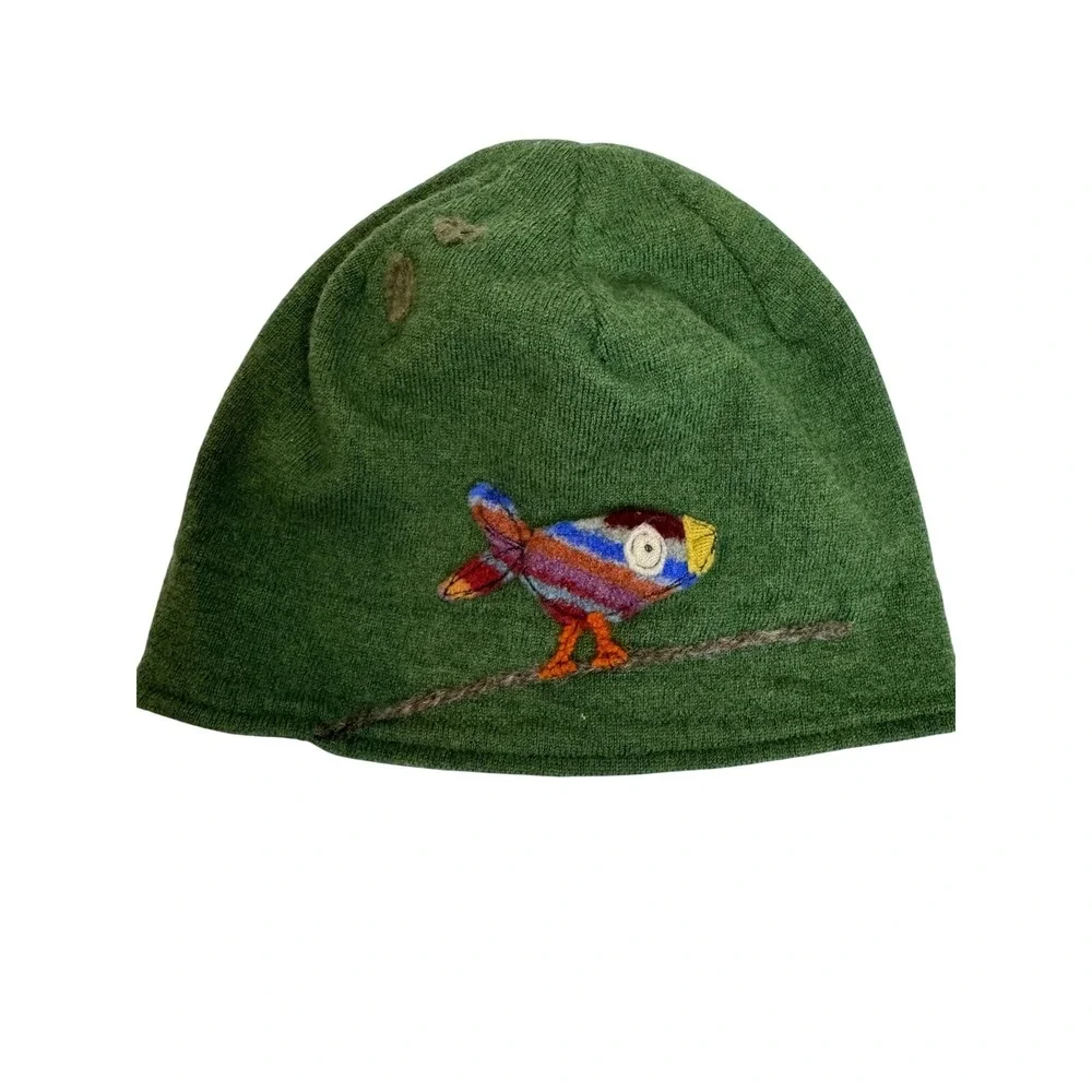Sardine Hat Cap Fitted Small Wool Embroidered Parrot Bird Youth Kids Winter
